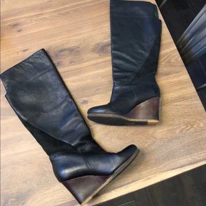 UGG Ravenna black leather knee high wedge boots